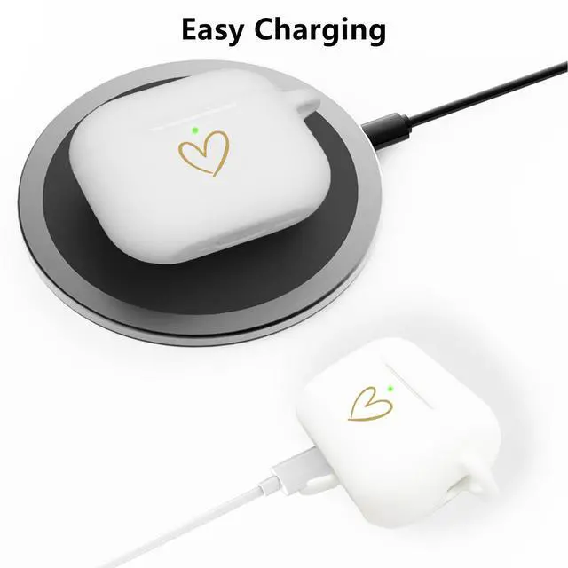 Alt view image 3 of 7 - Compatible with AirPods Pro 3 Case Cover 2025, Soft Silicone Case with Gold Heart Pattern for AirPods Pro 3rd Generation Case with Pendant Keychain for Girls Women (White)