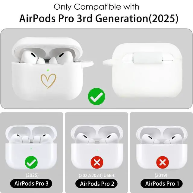 Alt view image 4 of 7 - Compatible with AirPods Pro 3 Case Cover 2025, Soft Silicone Case with Gold Heart Pattern for AirPods Pro 3rd Generation Case with Pendant Keychain for Girls Women (White)