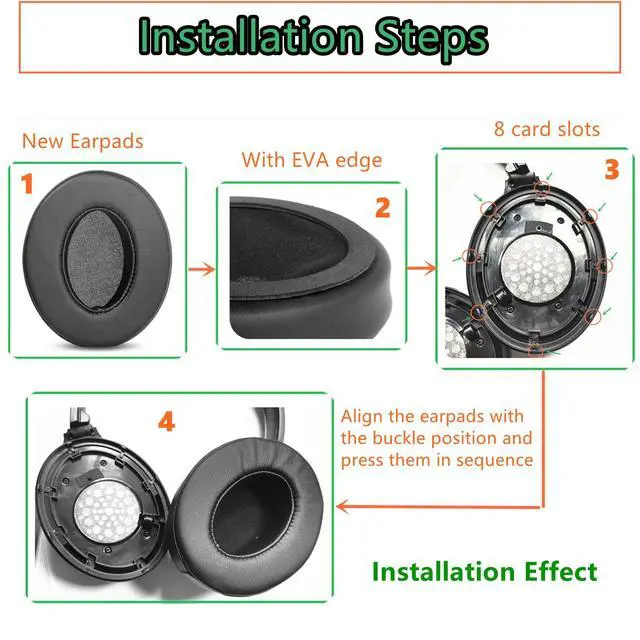 Alt view image 6 of 6 - TT-BH22 Replacement Ear Pads for Taotronics TT-BH22 TT BH22 Headphones | Upgraded Thicker Memory Foam Ear Pads Cushions Covers, Noise Isolation - Black