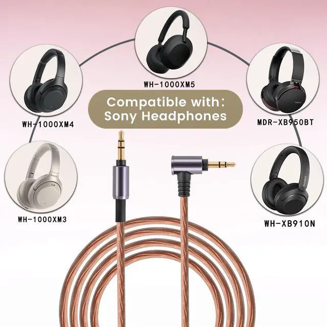 Alt view image 3 of 7 - WH-1000XM5 Audio Upgrade Cable Replacement for MDR-XB950BT WH-1000XM4 WH-1000XM3 WH-XB910N MDR-XB950BT ATH-M50xBT SR50BT Headphones 4.9ft(3.5mm Plug)