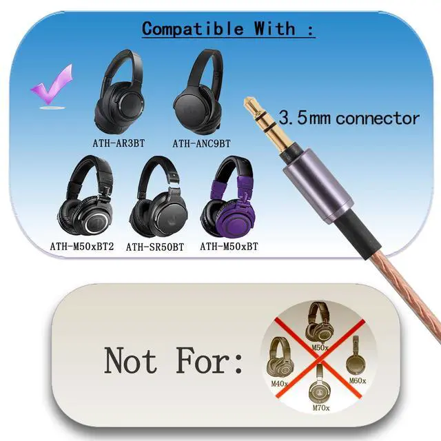 Alt view image 4 of 7 - WH-1000XM5 Audio Upgrade Cable Replacement for MDR-XB950BT WH-1000XM4 WH-1000XM3 WH-XB910N MDR-XB950BT ATH-M50xBT SR50BT Headphones 4.9ft(3.5mm Plug)