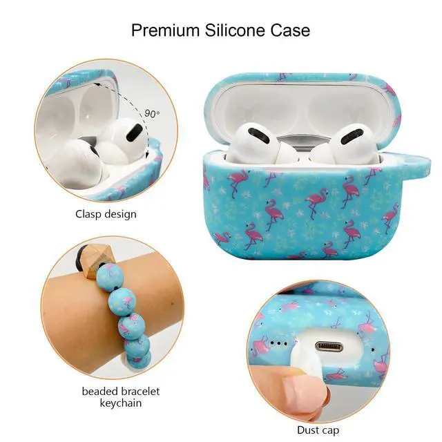 Alt view image 4 of 7 - AirPods Case, Pro 2nd Generation Case Cover 2022, Soft Silicone Compatible with Apple Airpods Pro Case 2023/2022/2019, Cute Skin Full Protective for Women (Case with Bracelet Keychain Flamingo)