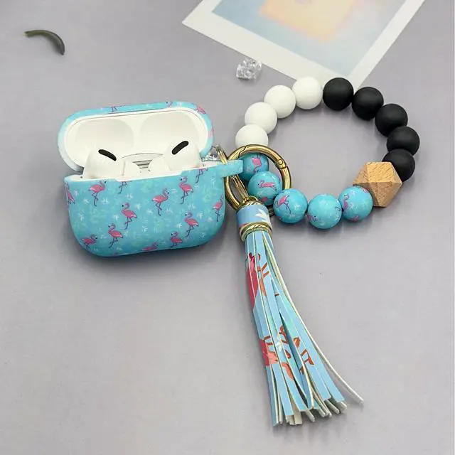 Alt view image 6 of 7 - AirPods Case, Pro 2nd Generation Case Cover 2022, Soft Silicone Compatible with Apple Airpods Pro Case 2023/2022/2019, Cute Skin Full Protective for Women (Case with Bracelet Keychain Flamingo)