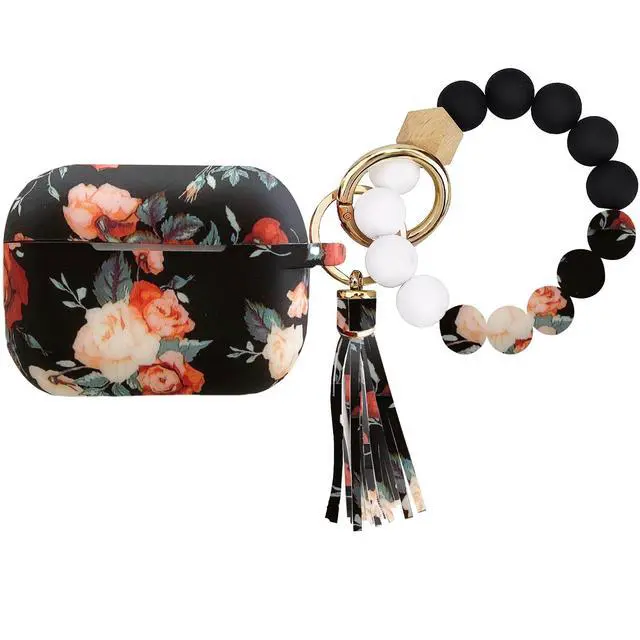 Alt view image 2 of 7 - Case Compatible with Airpods Pro 2nd Generation, Soft Silicone Cute Skin Full Protective Case with Bracelet Keychain - Vintage Rose