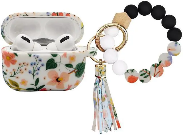 Main image of Case Compatible with Airpods Pro 2nd Generation, Soft Silicone Cute Skin Full Protective Case with Bracelet Keychain (Flower Pattern)