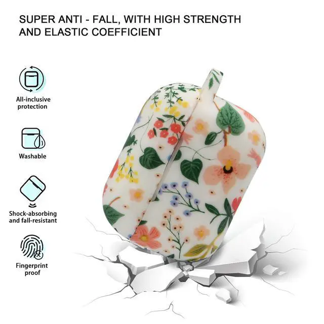 Alt view image 2 of 7 - Case Compatible with Airpods Pro 2nd Generation, Soft Silicone Cute Skin Full Protective Case with Bracelet Keychain (Flower Pattern)