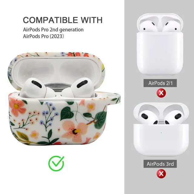 Alt view image 4 of 7 - Case Compatible with Airpods Pro 2nd Generation, Soft Silicone Cute Skin Full Protective Case with Bracelet Keychain (Flower Pattern)
