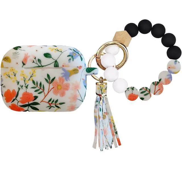 Alt view image 5 of 7 - Case Compatible with Airpods Pro 2nd Generation, Soft Silicone Cute Skin Full Protective Case with Bracelet Keychain (Flower Pattern)