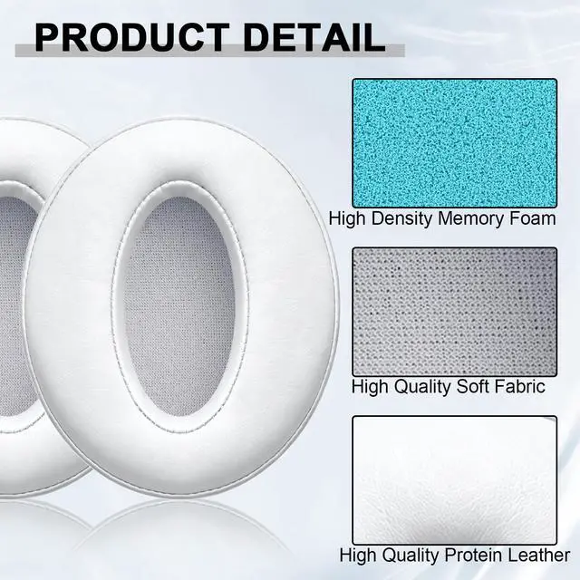 Alt view image 5 of 7 - Replacement Earpads for Sennheiser HD 4.50BT, HD 4.50BTNC, HD 4.50SE, HD 4.40BT, HD 4.30G, HD 4.20S, HD 458BT, HD 450BT, HD 400S, HD 350BT, HD300 Headphones, Ear Cushions Earpads Cups Cover (White)