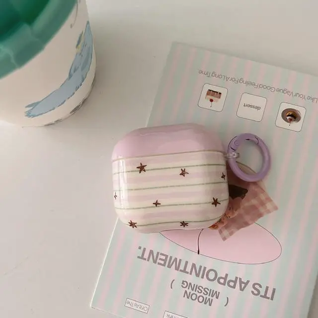 Alt view image 4 of 6 - Striped Pink Purple Star Case for Airpods Pro 3 with Lock,Kawaii Trendy Pretty Y2K Aesthetic Retro Chic Design Protective Girls Women Cover for Airpod Pro 3rd Gen