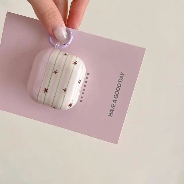 Alt view image 5 of 6 - Striped Pink Purple Star Case for Airpods Pro 3 with Lock,Kawaii Trendy Pretty Y2K Aesthetic Retro Chic Design Protective Girls Women Cover for Airpod Pro 3rd Gen