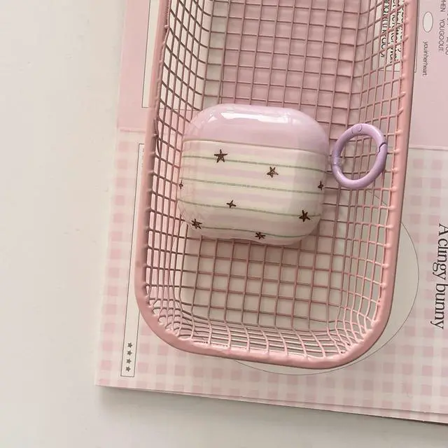 Alt view image 6 of 6 - Striped Pink Purple Star Case for Airpods Pro 3 with Lock,Kawaii Trendy Pretty Y2K Aesthetic Retro Chic Design Protective Girls Women Cover for Airpod Pro 3rd Gen