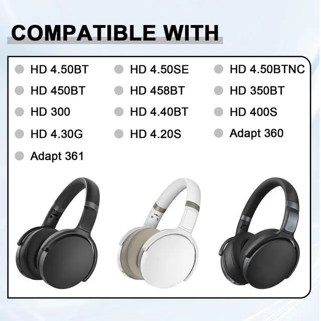 Alt view image 3 of 7 - Replacement Earpads for Sennheiser HD 4.50BT, HD 4.50BTNC, HD 4.50SE, HD 4.40BT, HD 4.30G, HD 4.20S, HD 458BT, HD 450BT, HD 400S, HD 350BT, HD300 Headphones, Ear Cushions Earpads Cups Cover (Grey)