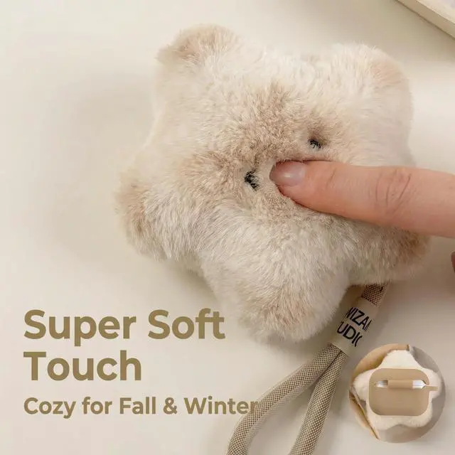 Alt view image 3 of 7 - Plush Star Case Compatible with AirPods Pro 3 (2025), Soft Fuzzy Cover with Lanyard for AirPods Pro 3rd Generation, Beige Gradient,Kawaii Star Integrated Shell Design Earbuds Cover with Dust Plug
