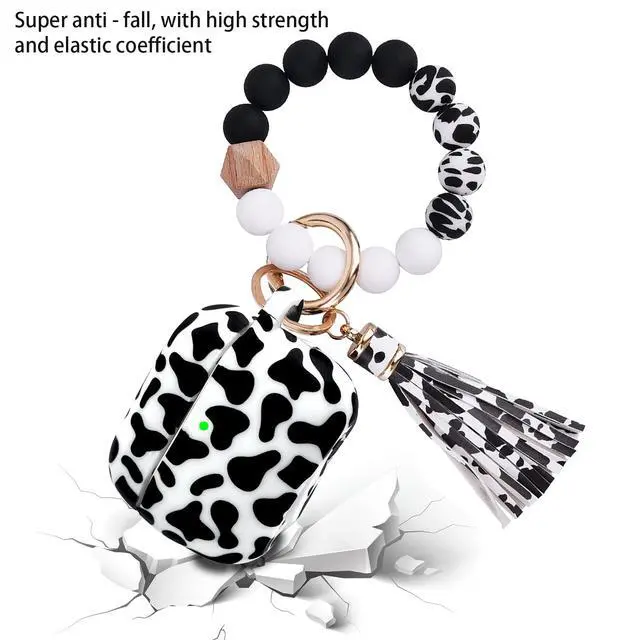 Alt view image 4 of 7 - AirPods Case, Pro 2nd Generation Case Cover 2022, Soft Silicone Compatible with Apple Airpods Pro Case 2023/2022/2019, Cute Skin Full Protective Case with Bracelet Keychain (Bracelet Keychain-Cow)