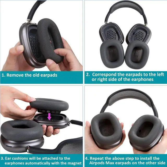 Alt view image 5 of 7 - Upgraded Silicone Ear Cushions for AirPods Max Headphones, Protein Leather Covered Ear Pads with Silicone & Memory Foam and Magnet (Black)