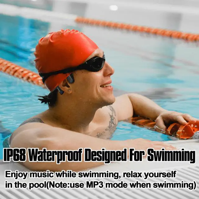Alt view image 2 of 6 - Bone conduction headphones swimming underwater IPX8 waterproof headsets bluetooth wireless built in 32GB MP3 player multi-point connection magnetic charging 240mAh large battery for 12 Hrs playtime