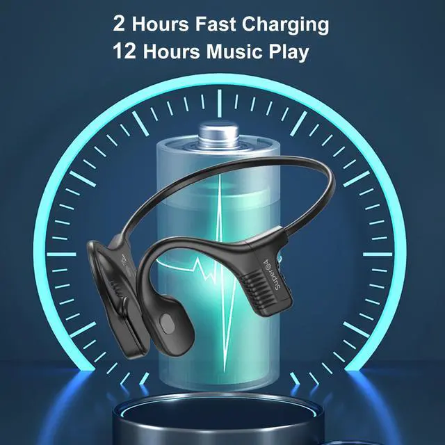 Alt view image 6 of 6 - Bone conduction headphones swimming underwater IPX8 waterproof headsets bluetooth wireless built in 32GB MP3 player multi-point connection magnetic charging 240mAh large battery for 12 Hrs playtime