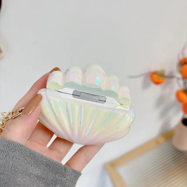Alt view image 3 of 6 - for Airpods Pro 2nd Generation Case, Beautiful Sparkly Seashell Compatible for Airpods Pro Earphone Cover with Pearl Hanging Chain