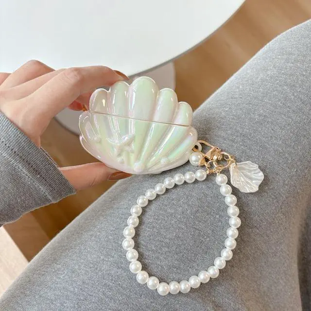 Alt view image 5 of 6 - for Airpods Pro 2nd Generation Case, Beautiful Sparkly Seashell Compatible for Airpods Pro Earphone Cover with Pearl Hanging Chain