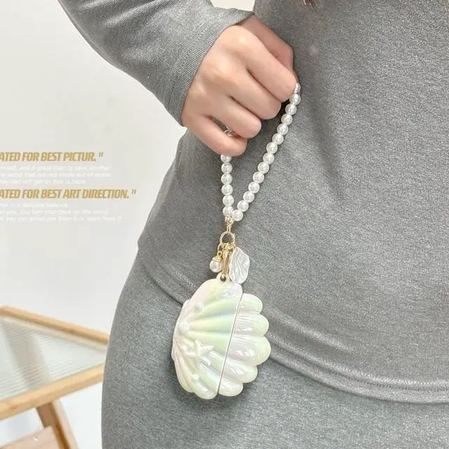 Alt view image 6 of 6 - for Airpods Pro 2nd Generation Case, Beautiful Sparkly Seashell Compatible for Airpods Pro Earphone Cover with Pearl Hanging Chain