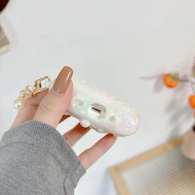 Alt view image 4 of 6 - for Airpods Pro 2nd Generation Case, Beautiful Sparkly Seashell Compatible for Airpods Pro Earphone Cover with Pearl Hanging Chain