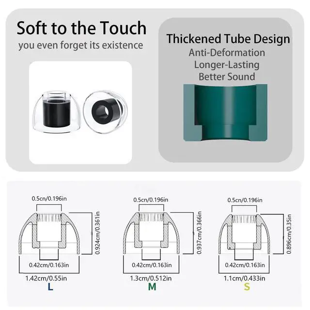 Alt view image 3 of 6 - Universal Replacement Earbuds Tips L/M/S, Hi-Fi Liquid Silicone Ear Tips | 3 Pairs Anti-Slip Comfort Tips, Enhanced Bass & Noise Isolation, Fit 4mm-7mm Nozzle Wireless Earbuds, Black