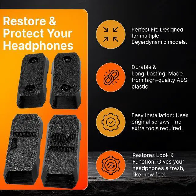 Alt view image 2 of 7 - Slider Cover Replacement for Beyerdynamic DT 770 / DT 880 / DT 990 Pro & HS 400 Headphones - Durable Black Slider Covers to Restore Look & Function for Long-Lasting Use - ABS - Black