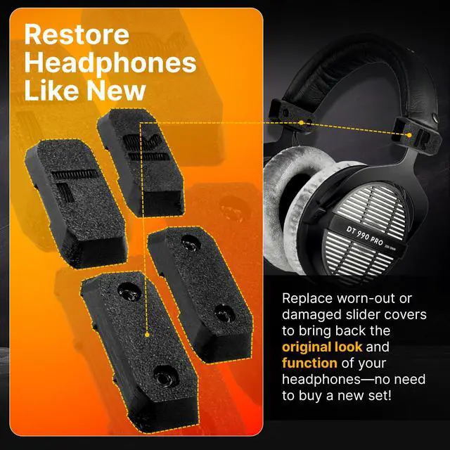 Alt view image 3 of 7 - Slider Cover Replacement for Beyerdynamic DT 770 / DT 880 / DT 990 Pro & HS 400 Headphones - Durable Black Slider Covers to Restore Look & Function for Long-Lasting Use - ABS - Black