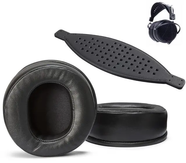 Main image of AHG Premium Sheepskin Ear Pads and Cowhide Headband Strap Compatible with Audeze LCD Headsets (Black) | FlexiSoft Foam