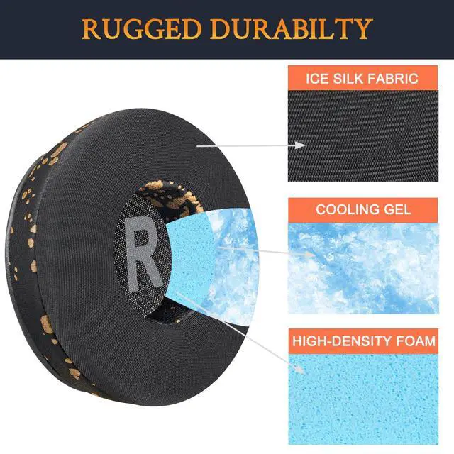 Alt view image 3 of 3 - Cooling Gel Earpads Replacement for Skullcandy Cassette On-Ear Wireless Headphones, Ear Pads Cushions with Ice Silk Fabric, High-Density Foam - Black Gold