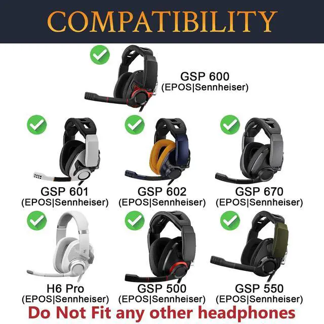 Alt view image 2 of 6 - Earpads for Sennheiser GSP500/GSP550/GSP600 - Black | for GSP500, GSP550, GSP600, GSP601, GSP602, GSP670, H6 Pro Gaming Headphones