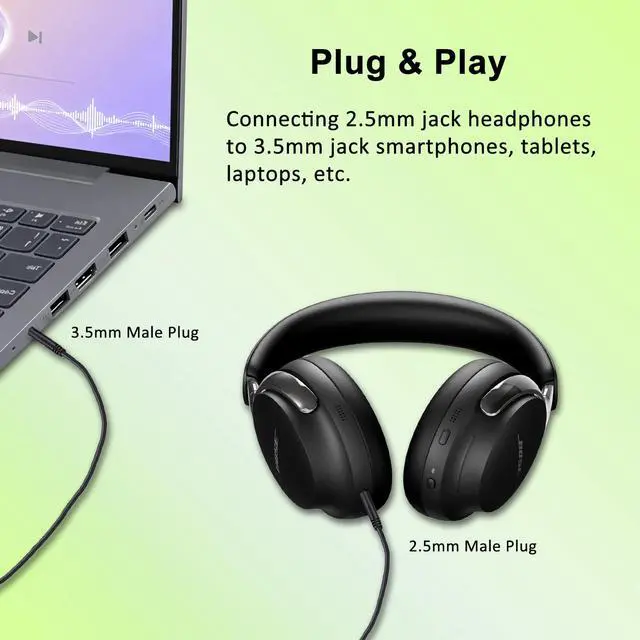 Alt view image 5 of 6 - Replacement Bose Headphone Cord, 2.5mm Male to 3.5mm Male Audio Cable | Bose Headphone Cable Compatible with Bose 700 QuietComfort QC45 QC35II QC35 QC25 OE2 Headsets, In-line Mic & Volume Control