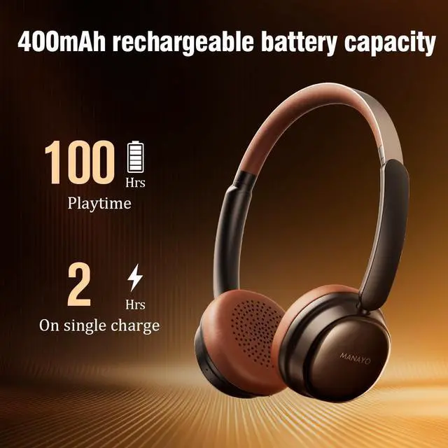 Alt view image 3 of 7 - Wireless Bluetooth Headphones with Active Noise Cancelling (ANC), Over Ear Headphones with 100-Hour Battery, Lightweight Design (4.6oz), Comfort Fit Protein Leather for Work/Travel