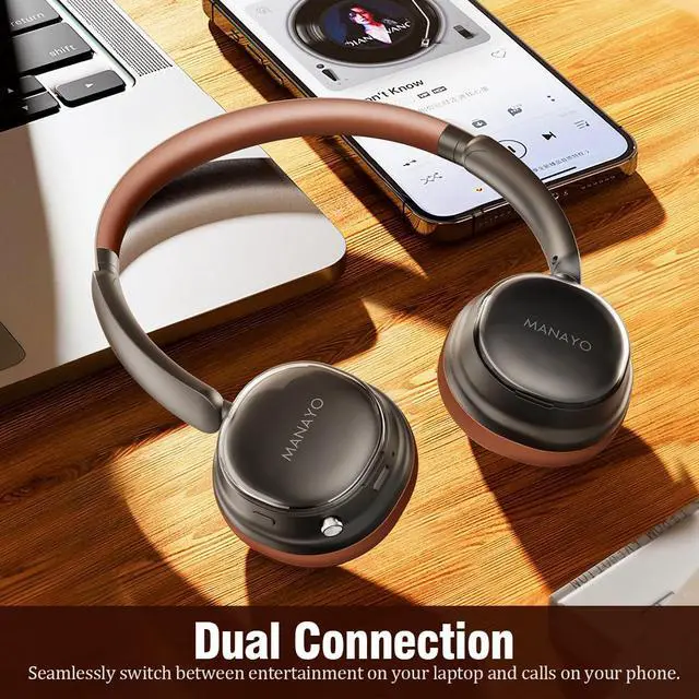 Alt view image 5 of 7 - Wireless Bluetooth Headphones with Active Noise Cancelling (ANC), Over Ear Headphones with 100-Hour Battery, Lightweight Design (4.6oz), Comfort Fit Protein Leather for Work/Travel