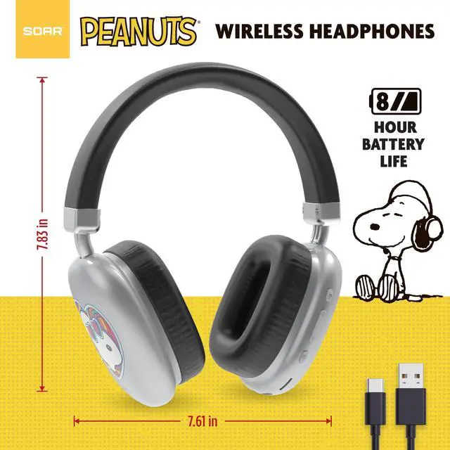 Alt view image 3 of 7 - Peanuts Snoopy Active Noise Cancelling Wireless Headphones Silver- Groovy