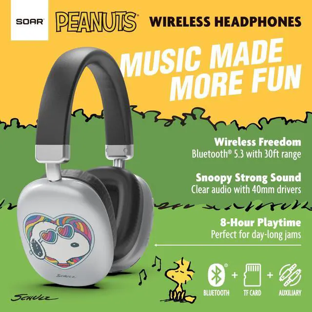 Alt view image 4 of 7 - Peanuts Snoopy Active Noise Cancelling Wireless Headphones Silver- Groovy