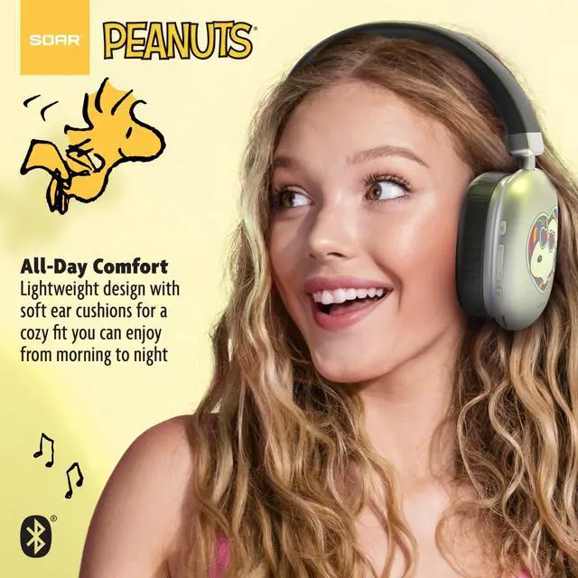 Alt view image 6 of 7 - Peanuts Snoopy Active Noise Cancelling Wireless Headphones Silver- Groovy
