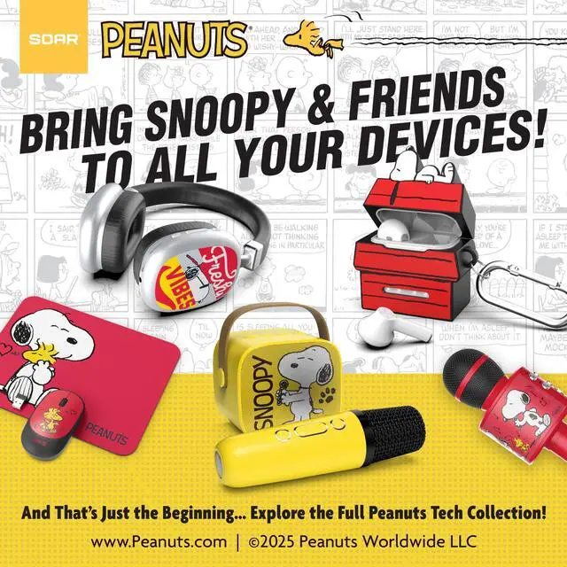 Alt view image 7 of 7 - Peanuts Snoopy Active Noise Cancelling Wireless Headphones Silver- Groovy