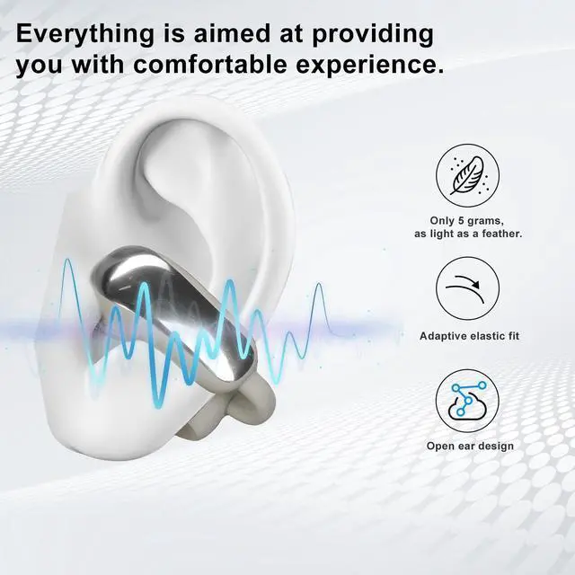 Alt view image 6 of 7 - Open Ear Clip-On Wireless Earbuds, Bluetooth 5.4 Headphones with ANC & Dual Mics, IP65 Waterproof, 18-Hour Playtime Earphone, Touch Control & Multipoint Connection for Running, Workout & Gym