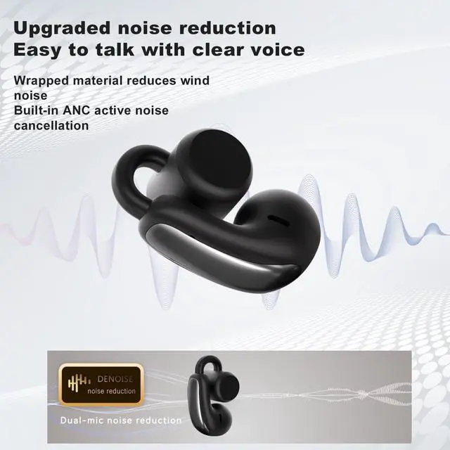 Alt view image 4 of 7 - Open Ear Clip-On Wireless Earbuds, Bluetooth 5.4 Headphones with ANC & Dual Mics, IP65 Waterproof, 18-Hour Playtime Earphone, Touch Control & Multipoint Connection for Running, Workout & Gym