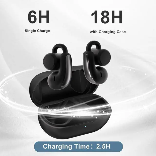 Alt view image 7 of 7 - Open Ear Clip-On Wireless Earbuds, Bluetooth 5.4 Headphones with ANC & Dual Mics, IP65 Waterproof, 18-Hour Playtime Earphone, Touch Control & Multipoint Connection for Running, Workout & Gym