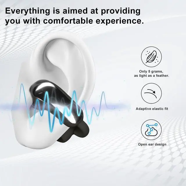 Alt view image 6 of 7 - Open Ear Clip-On Wireless Earbuds, Bluetooth 5.4 Headphones with ANC & Dual Mics, IP65 Waterproof, 18-Hour Playtime Earphone, Touch Control & Multipoint Connection for Running, Workout & Gym