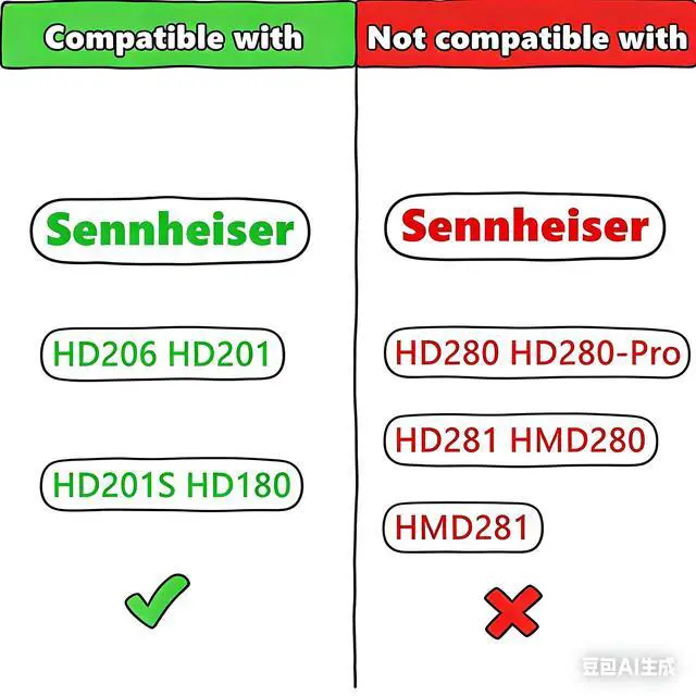 Alt view image 2 of 6 - HD206 Earpad Headband Replacement for Sennheiser HD 206 HD201 HD180 Headset | Ear Pads Cushions with Protein Leather & Memory Foam Covers - Black