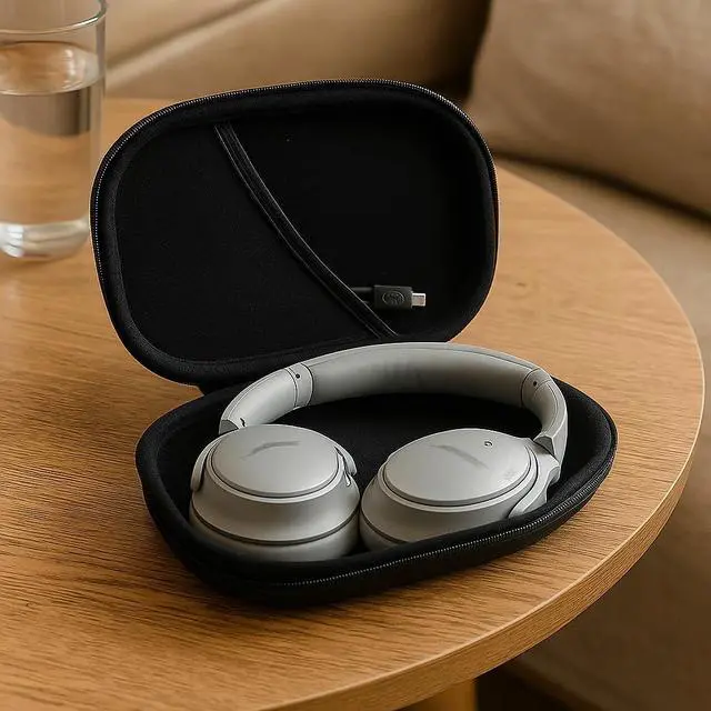 Alt view image 6 of 6 - Headphones Case Compatible with Bose QC45/QC35/QC25/QC15/Ultra Gaming Headset, PU Hard Shell Travel Case with Cable Storage, Black