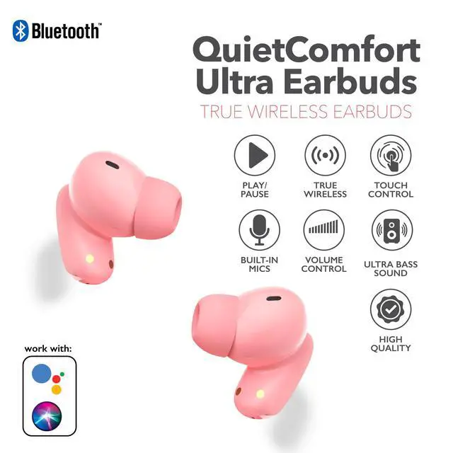 Alt view image 5 of 7 - ClearSound True Wireless Earbuds with LED Battery Display, Bluetooth 5.3, Deep Bass, Touch Controls, Noise Isolation, USB-C Fast Charging Compact in-Ear Headphones for Everyday Use (Pink)
