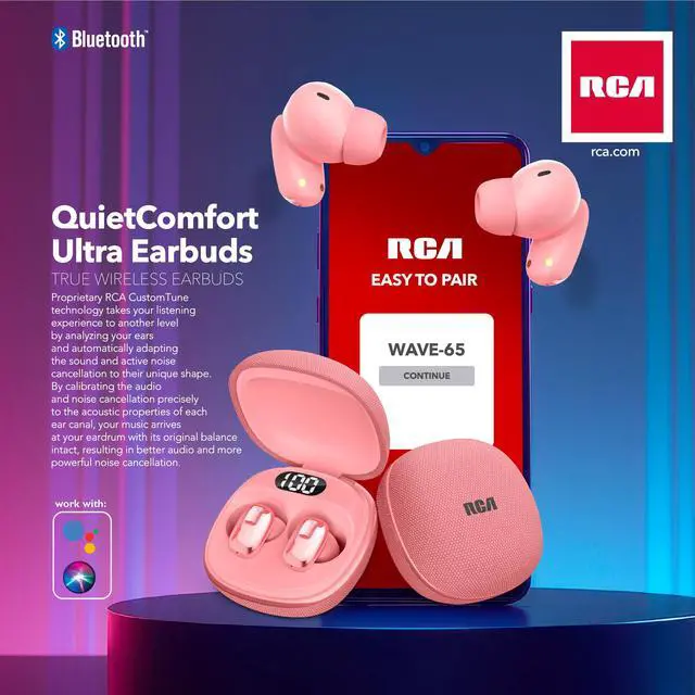 Alt view image 7 of 7 - ClearSound True Wireless Earbuds with LED Battery Display, Bluetooth 5.3, Deep Bass, Touch Controls, Noise Isolation, USB-C Fast Charging Compact in-Ear Headphones for Everyday Use (Pink)