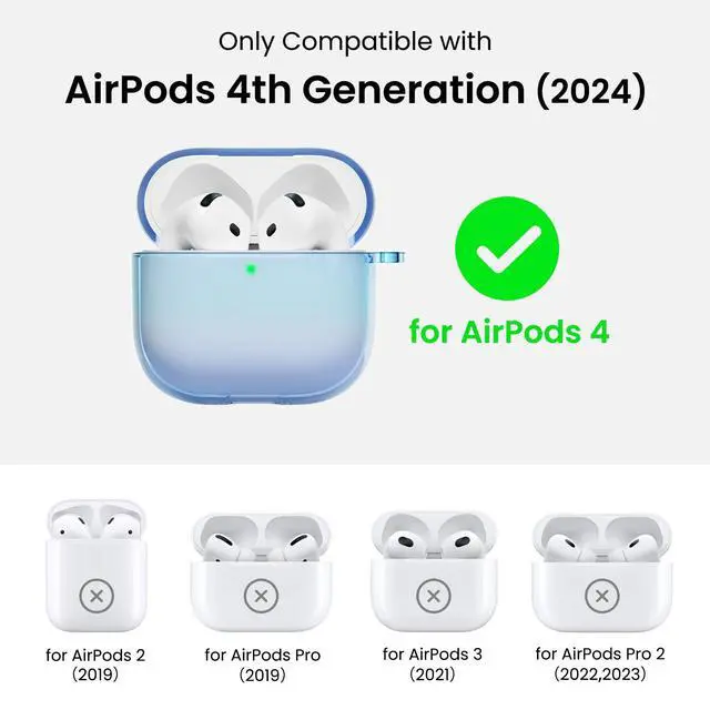 Alt view image 3 of 6 - for AirPods 4 Case, Drop-Resistant TPU, 2024 Edition with LED Visible Bling Cover for AirPods 4th Gen, Aurora Blue