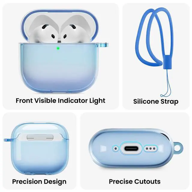 Alt view image 5 of 6 - for AirPods 4 Case, Drop-Resistant TPU, 2024 Edition with LED Visible Bling Cover for AirPods 4th Gen, Aurora Blue