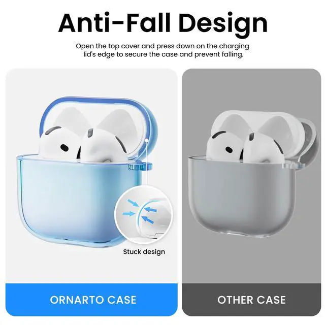 Alt view image 4 of 6 - for AirPods 4 Case, Drop-Resistant TPU, 2024 Edition with LED Visible Bling Cover for AirPods 4th Gen, Aurora Blue